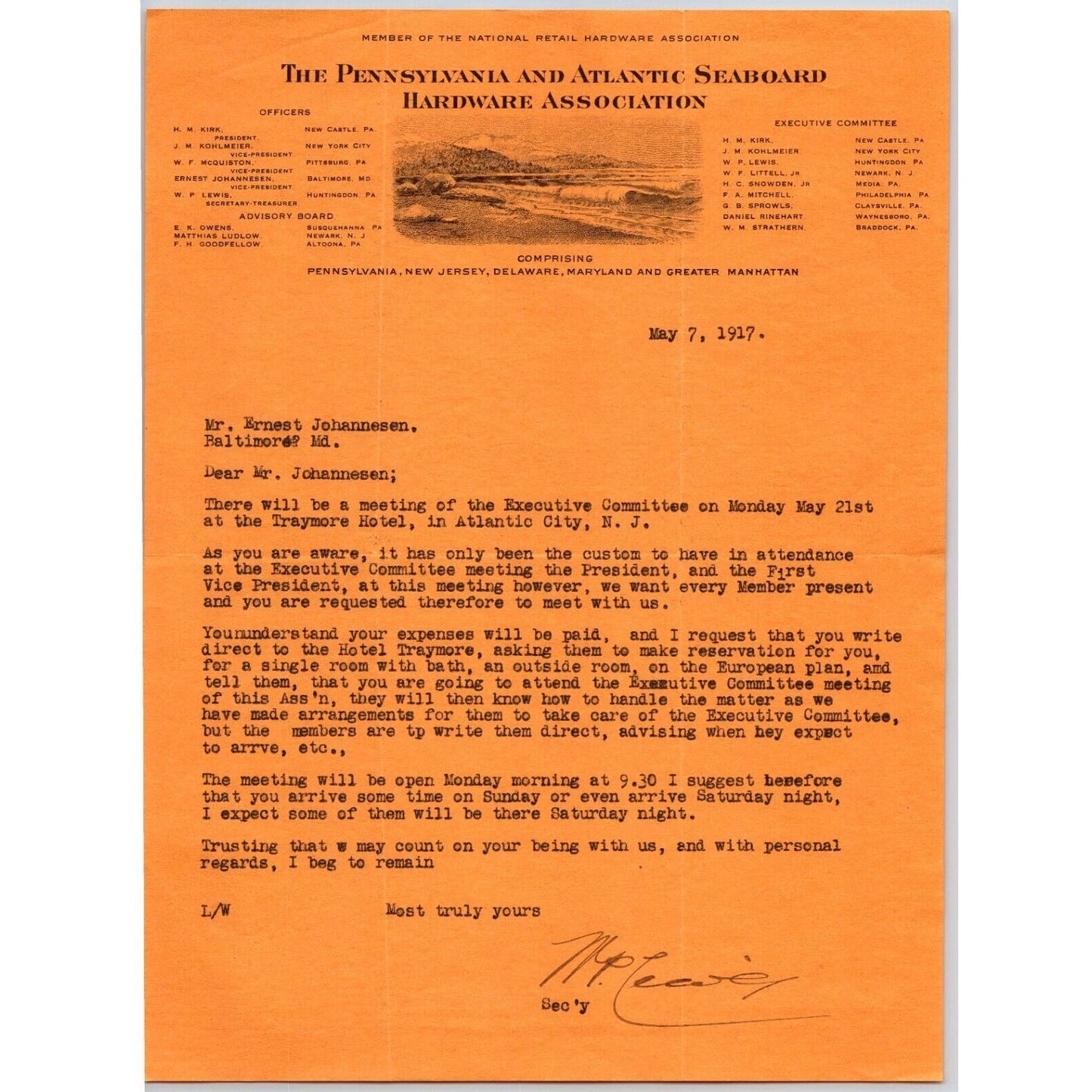 Pennsylvania Atlantic Seaboard Hardware Association 1917 Letterhead