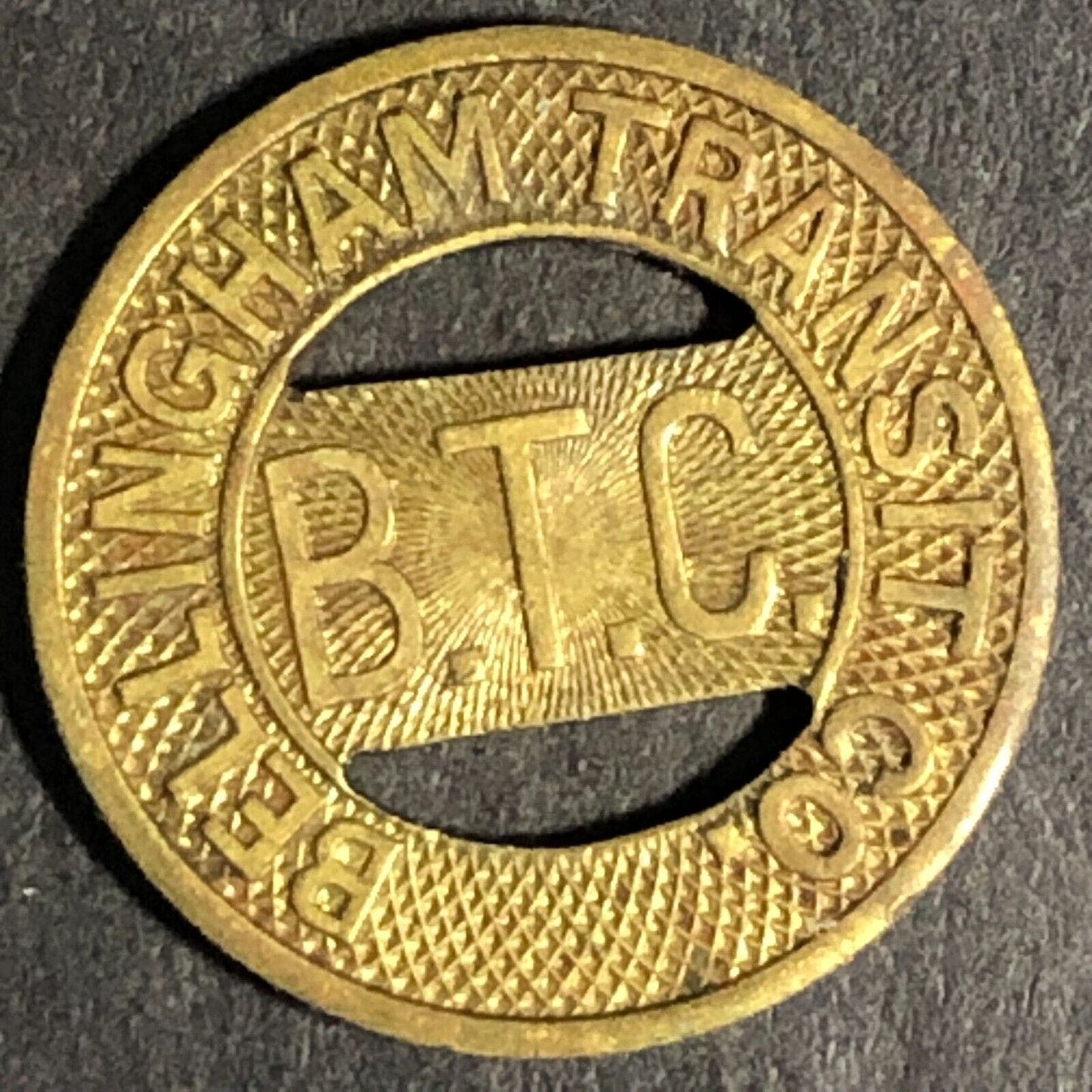 Bellingham (Washington) Transit BTC Brass G/F One Fare Token 16mm - w/ Bus
