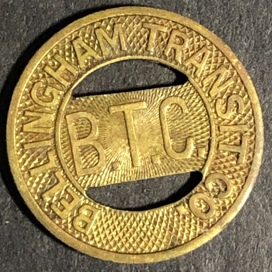 Bellingham (Washington) Transit BTC Brass G/F One Fare Token 16mm - w/ Bus