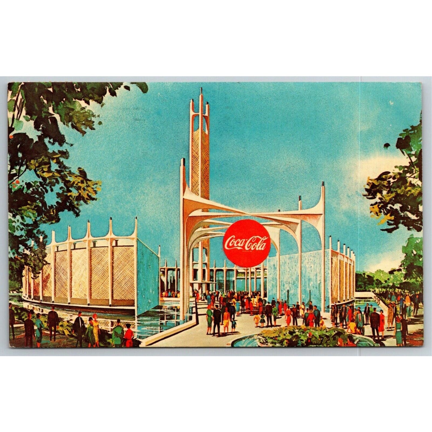 Vintage 1964-65 World's Fair Postcard -The Coca-Cola Pavilion - Button