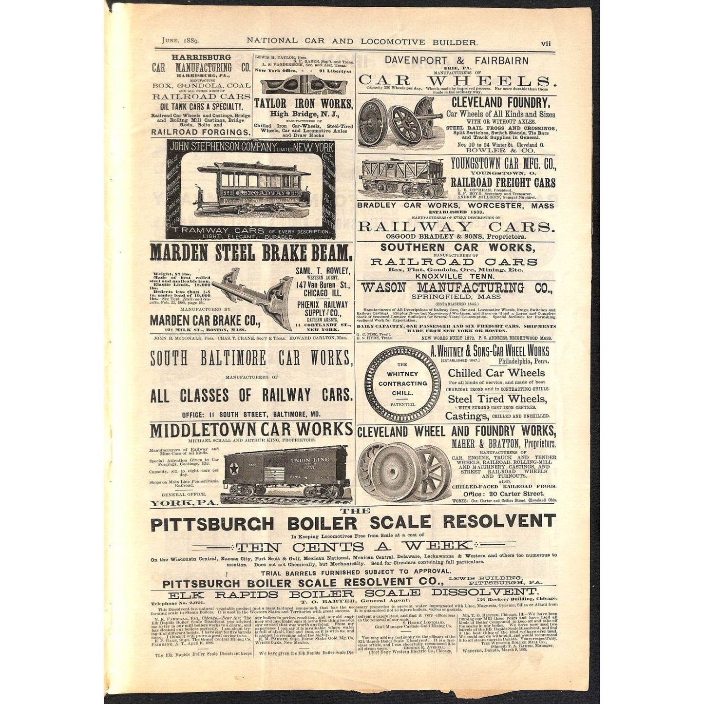 National Car and Locomotive Builder Railroad June 1889 50pp Large & Very Scarce