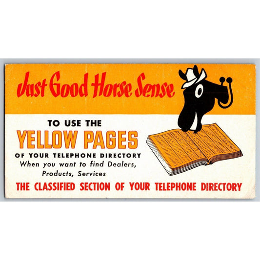 Yellow Pages Ink Blotter "Just Good Horse Sense" Directory c1950's-60's