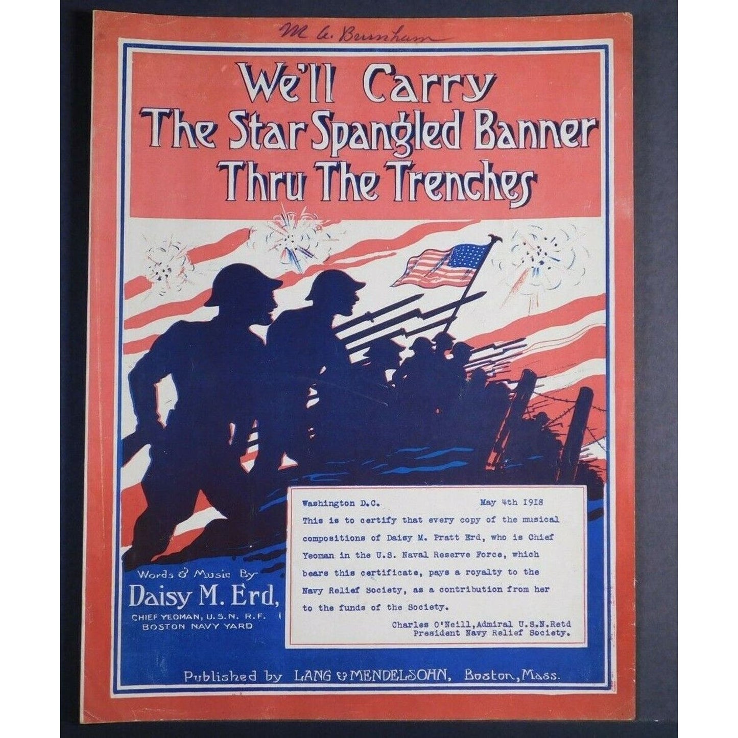 WWI Sheet Music - "We'll Carry The Star Spangled Banner Thru The Trenches" Flag