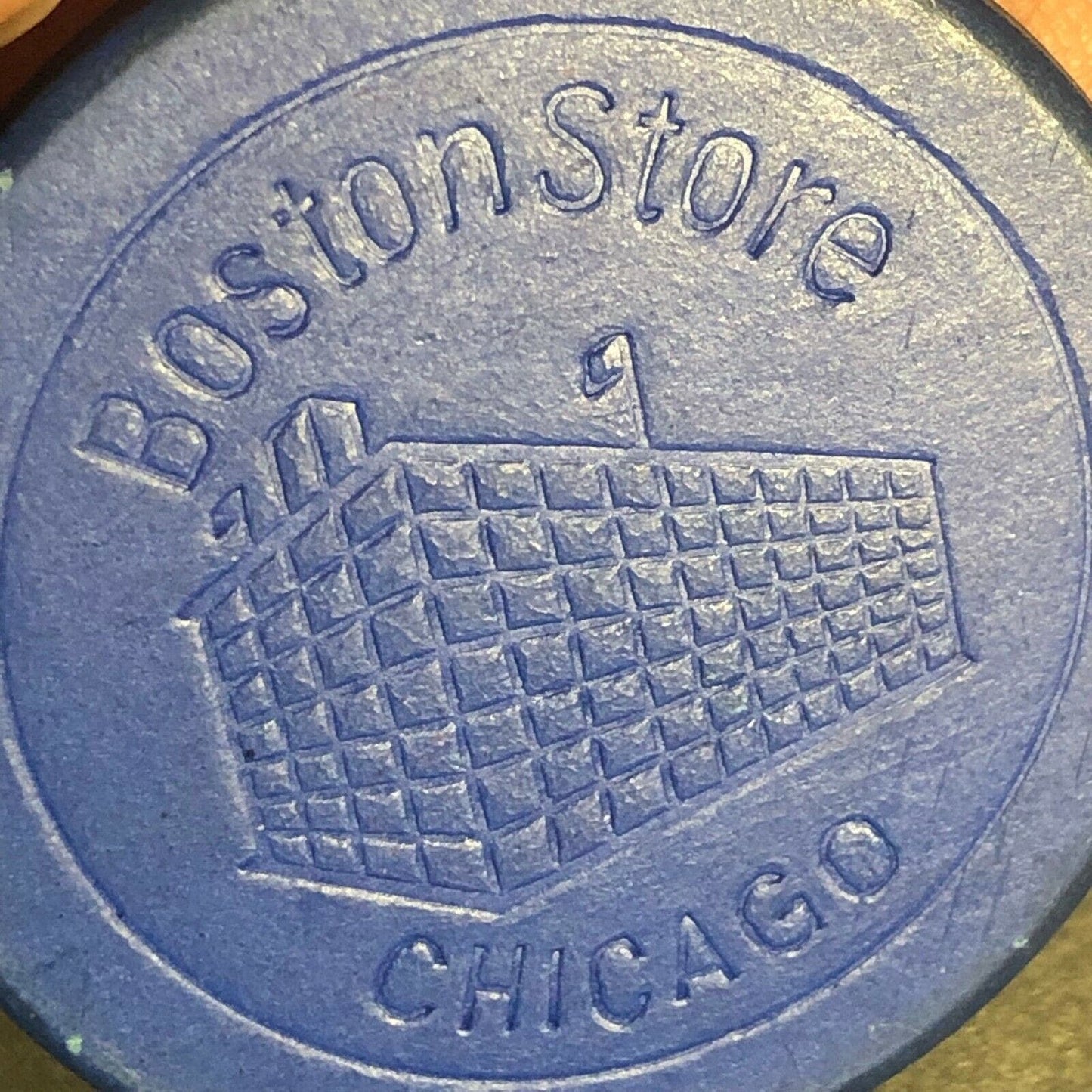 c1910's "Boston Store" Blue Fiber / Wood Advertising Poker Chip VGC
