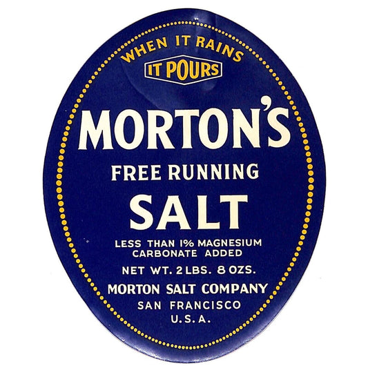 Morton's Free Running Paper Salt Label 2 Lbs. 8 Ozs. San Francisco c1941 Scarce