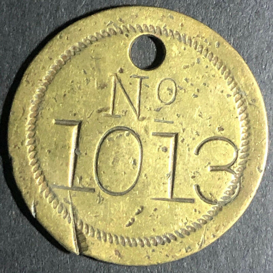 25.5mm Vintage Thin Brass Tag / Token w/ "1013" Punch - Fauver Coll.