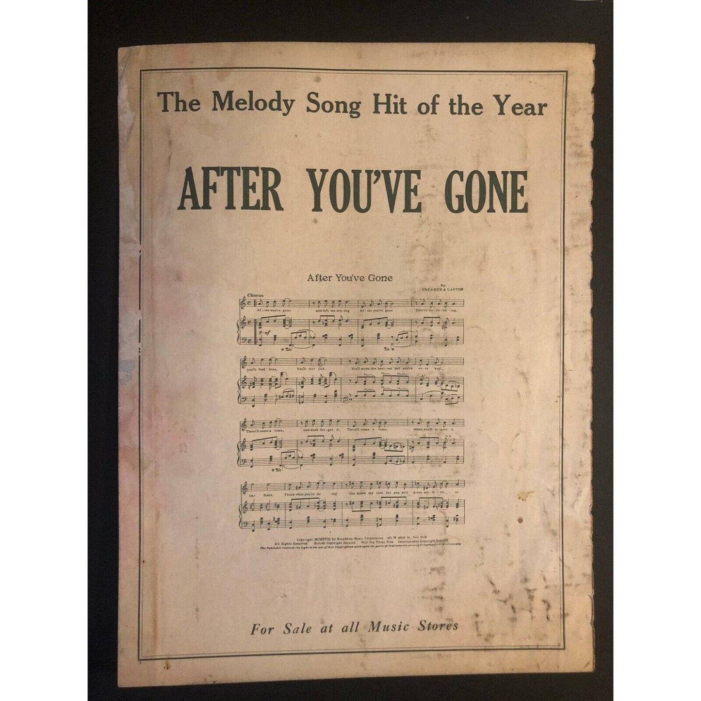 Vintage WWI Sheet Music "When the Old Boat Heads for Home" Ship on Rough Sea