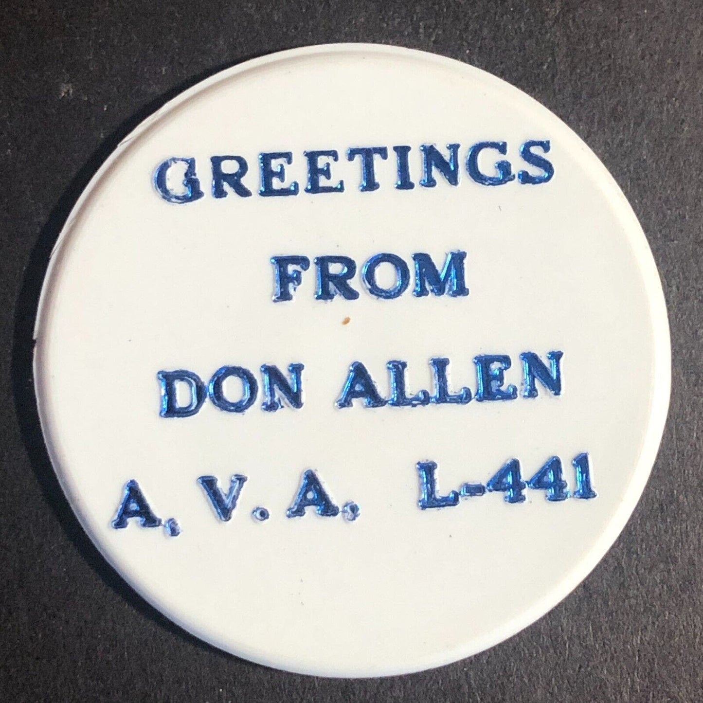 Don Allen Louisville, KY AVA Collector* 1978 Plastic Trade Token 38.5mm - VGC