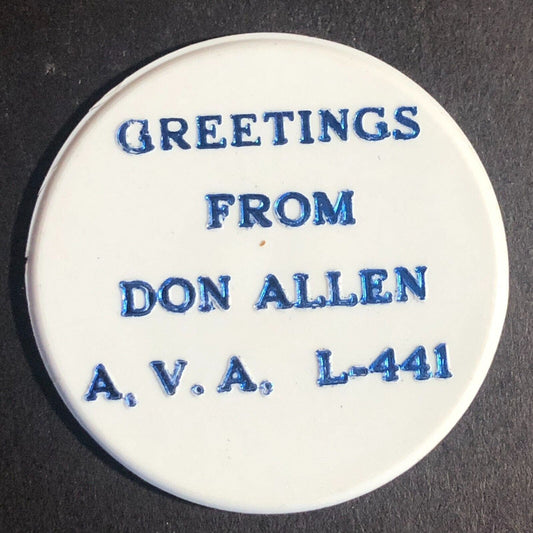 Don Allen Louisville, KY AVA Collector* 1978 Plastic Trade Token 38.5mm - VGC