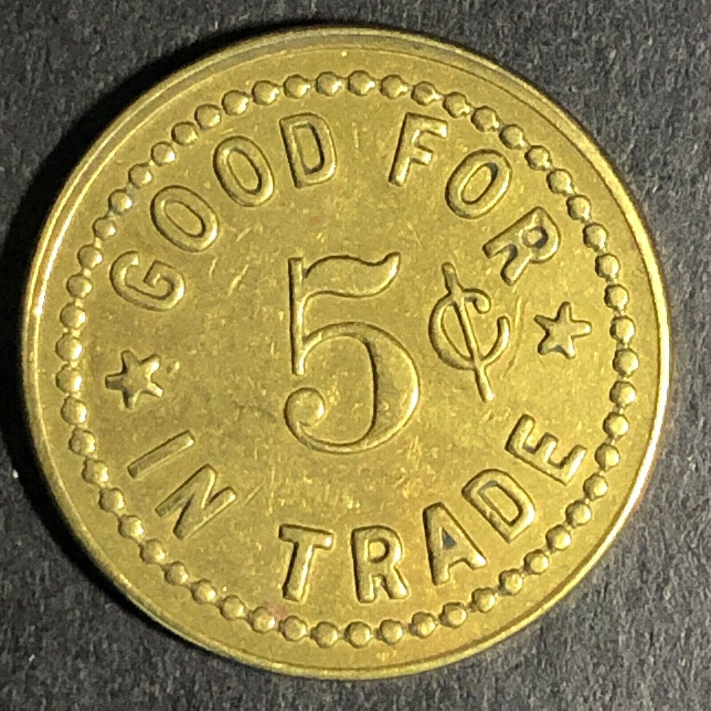 Wiley's Place - Hillsboro Oregon G/F 5c Brass Trade Token "W" 20mm