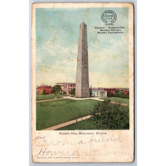 Boston Rubber Shoe Co. Bunker Hill Monument Advertising Postcard PM 1907