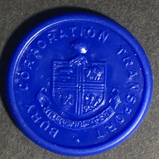 Bury Transport England Plastic Token Blue 1/2D 21mm c50's-60's