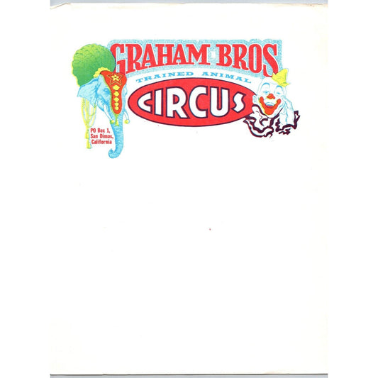 Graham Bros Trained Animal Circus Letterhead c1967 San Dimas, CA Scarce