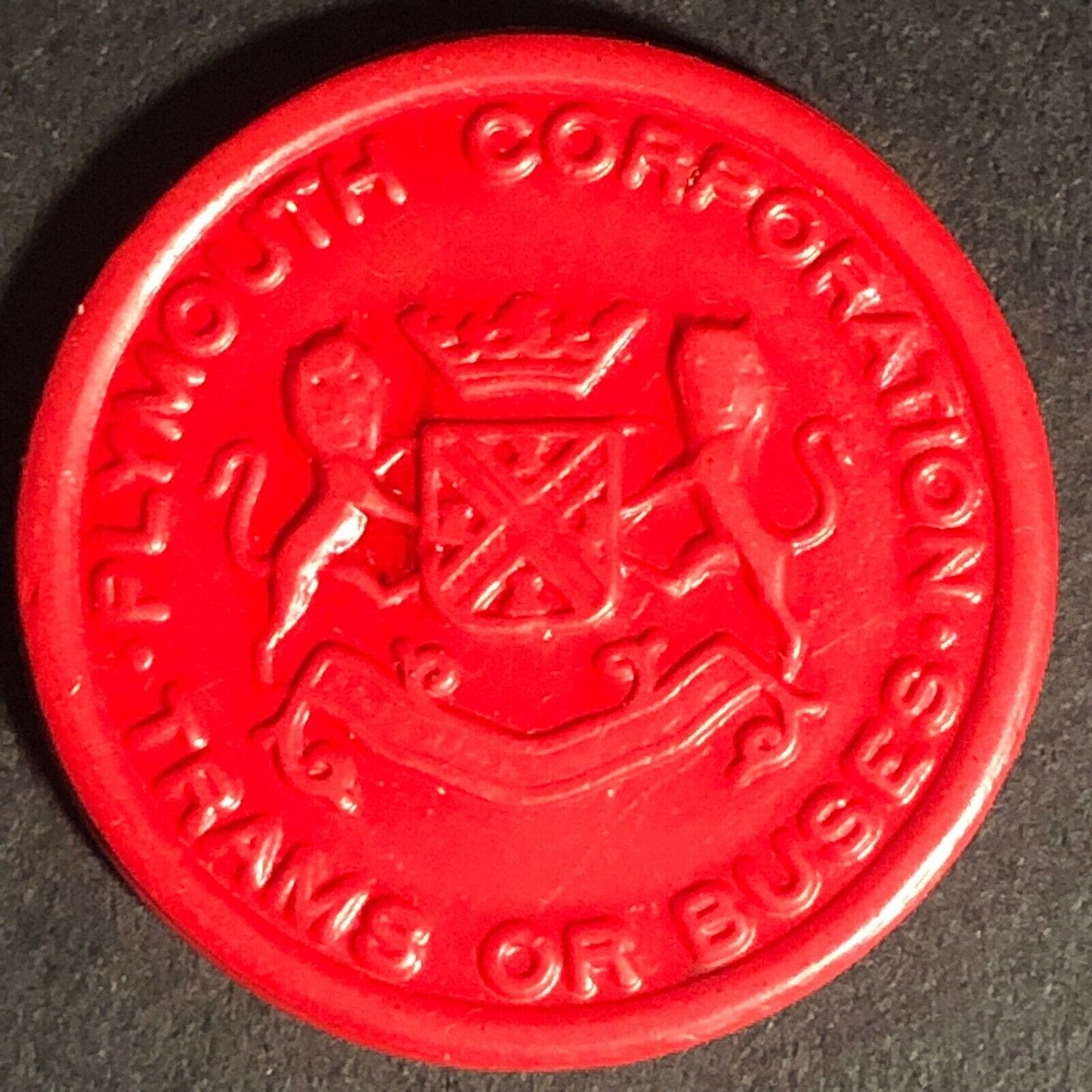 Plymouth Trams Buses School England Plastic Token Red 3D 25mm c50's-60's