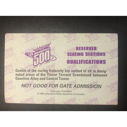 Indianapolis Motor Speedway 1996 Reversed Seating Sections Qualifications Ticket
