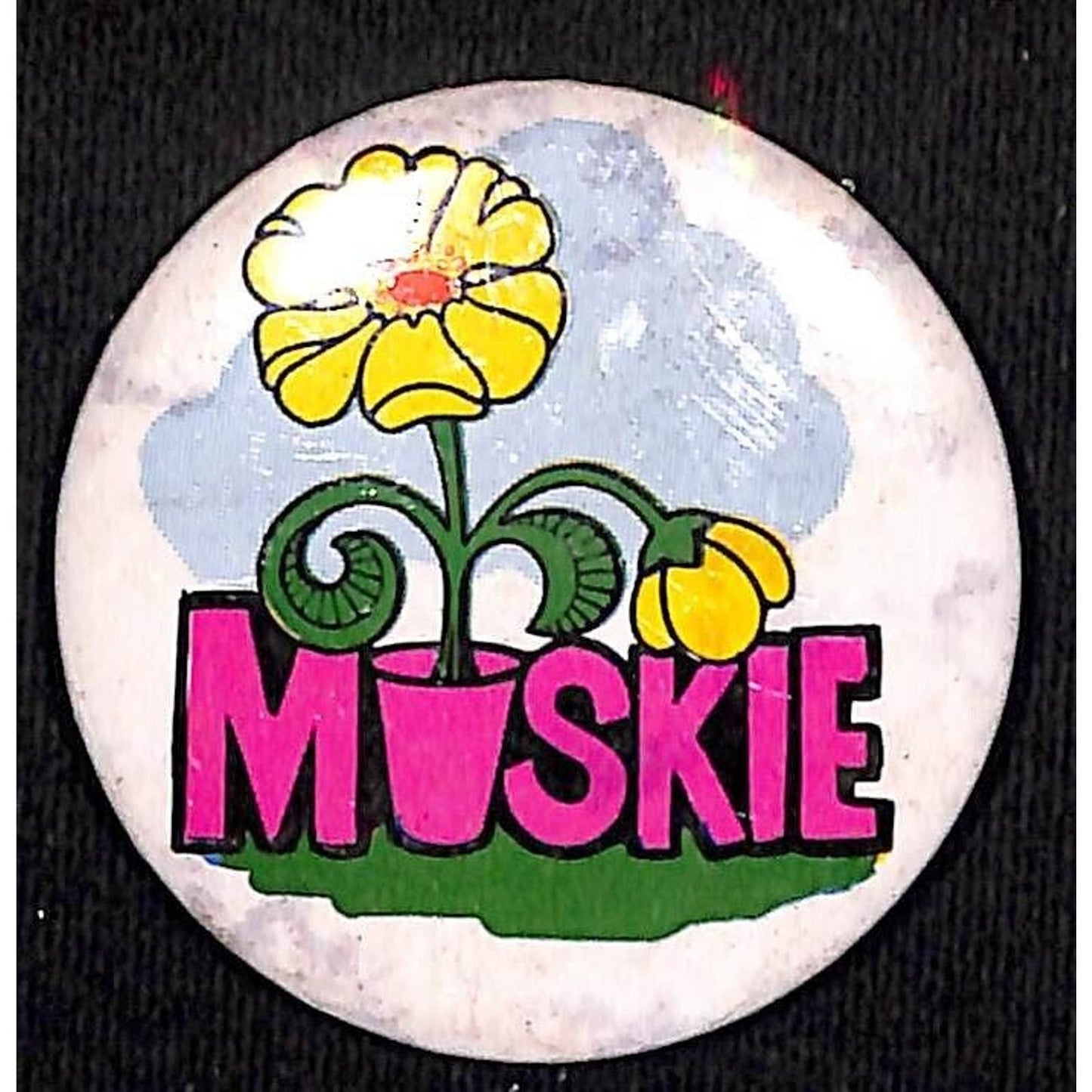 Muskie Political Flower in Pot Pinback Button 1972 Edmund Muskie Campaign Scarce