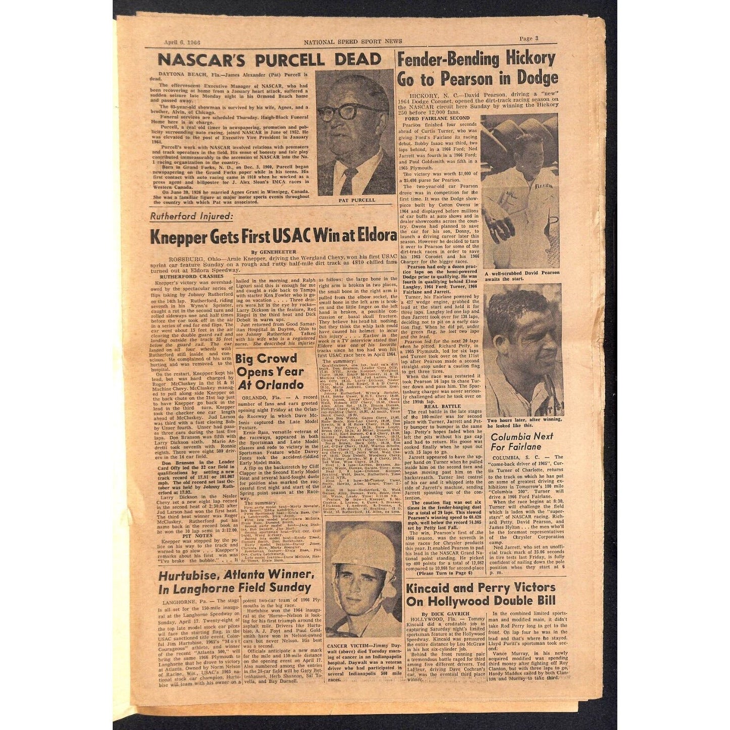 National Speed Sport News 4/6 1966 David Pearson Wins Hickory 250 Racing 15pp