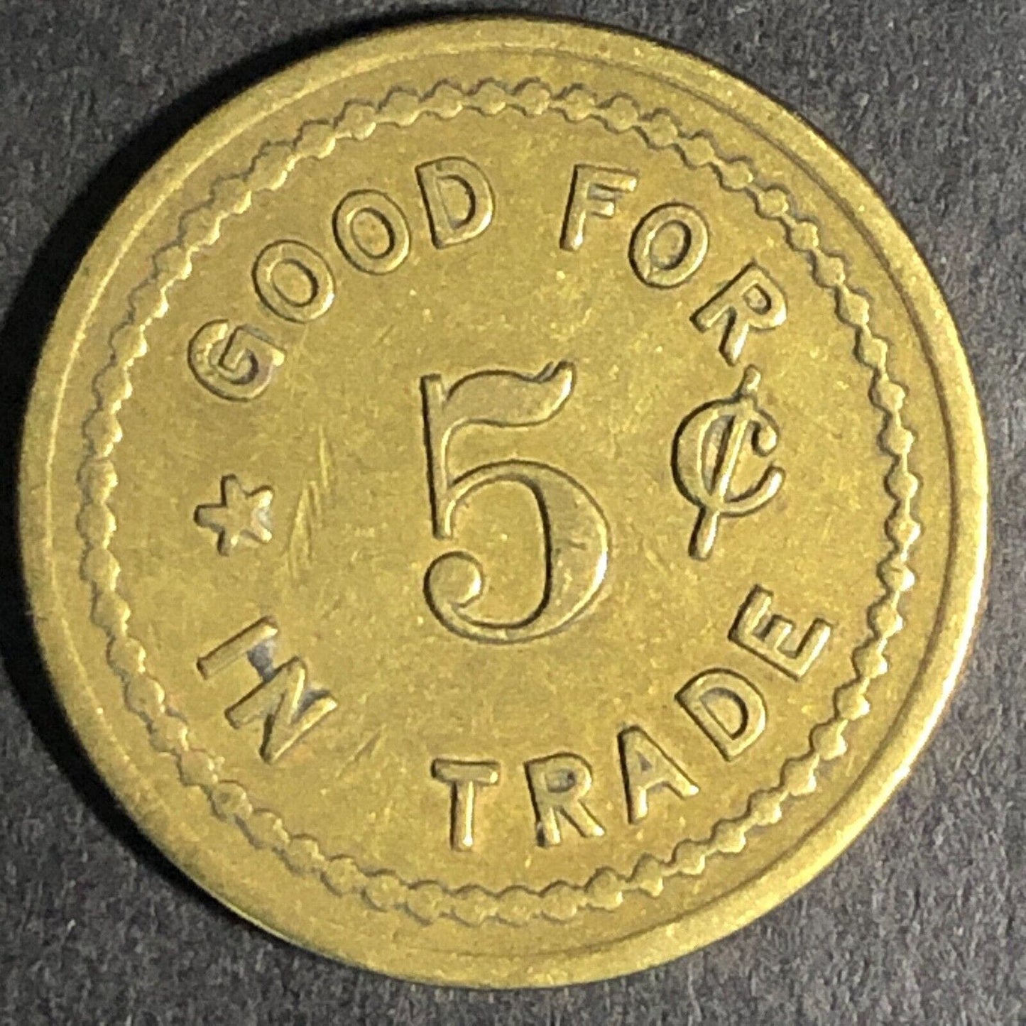 Neely's Sheridan Oregon Brass G/F 5c Trade Token 22.2mm