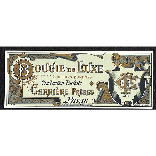 Bougie de Luxe Combustion Parfaile -Carriere Preres French Candle Label NOS VGC