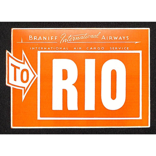 Braniff International Airways (1948-65) Gum Air Cargo Label "To RIO" ORNG Scarce