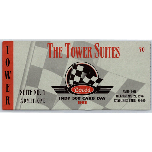 1998 Indy 500 Carb Day Tower Suites Ticket Stub Indianapolis #70
