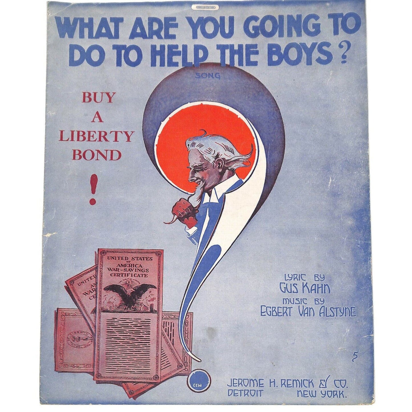 Vintage WWI Era 1918 Sheet Music "What Are You Going To Do to Help.." Uncle Sam