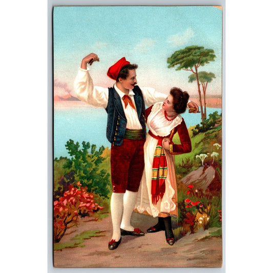 Italian Postcard Couple Outdoors About to Dance Castanets? 1901-1907 NP VGC