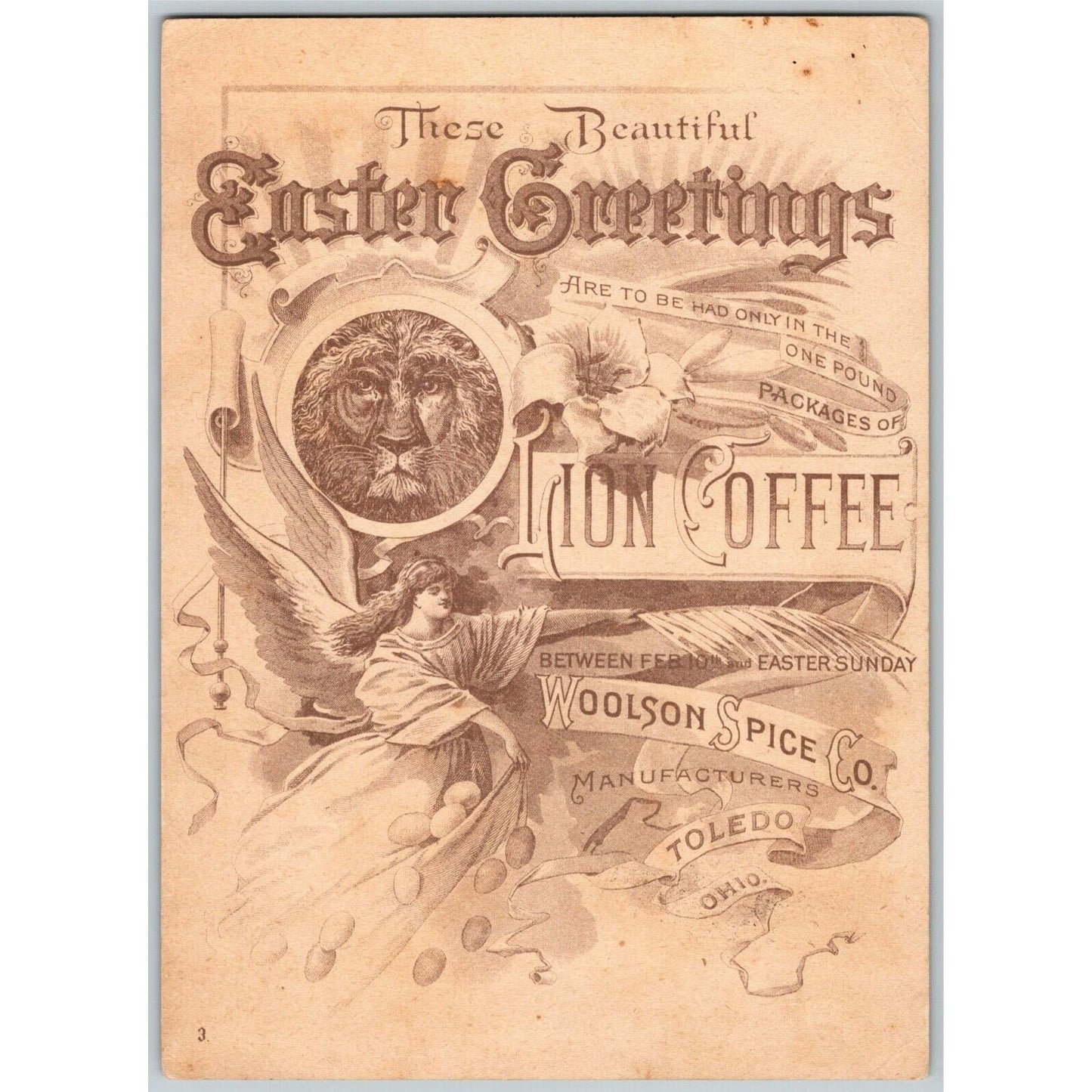Lion Coffee Child w/ Book Teaching Rabbits Outdoors Large Victorian Trade Card