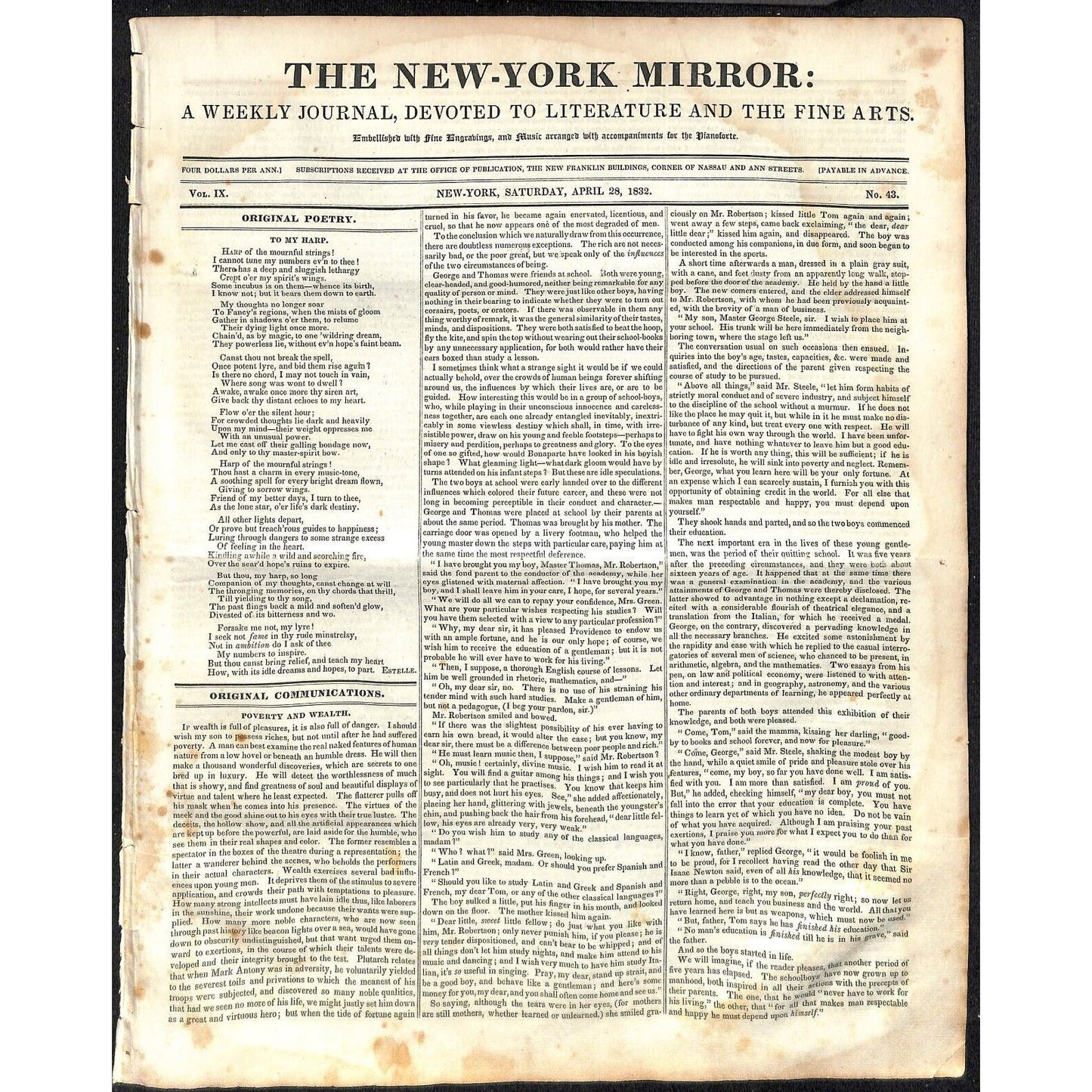 New-York Mirror Weekly Journal Literature Fine Arts Newspaper 4/28/32 8pp