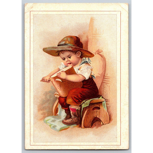 Ceresota Flour Victorian Trade Card - Boy (Dangerously) Slices Bread Loaf
