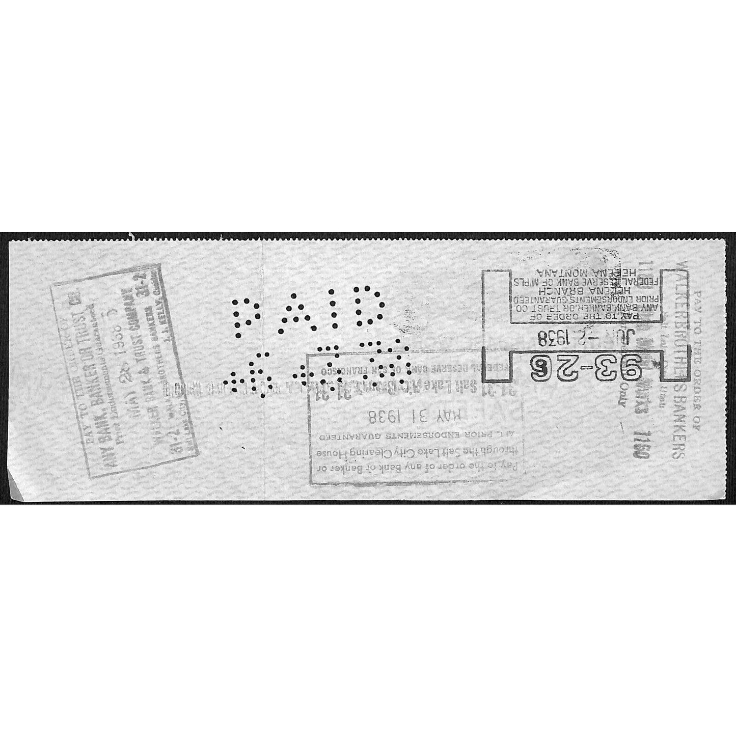 Butte Carriage Works Montana (Utah Metal Works?)1938 Bank Check w/Automobile Art