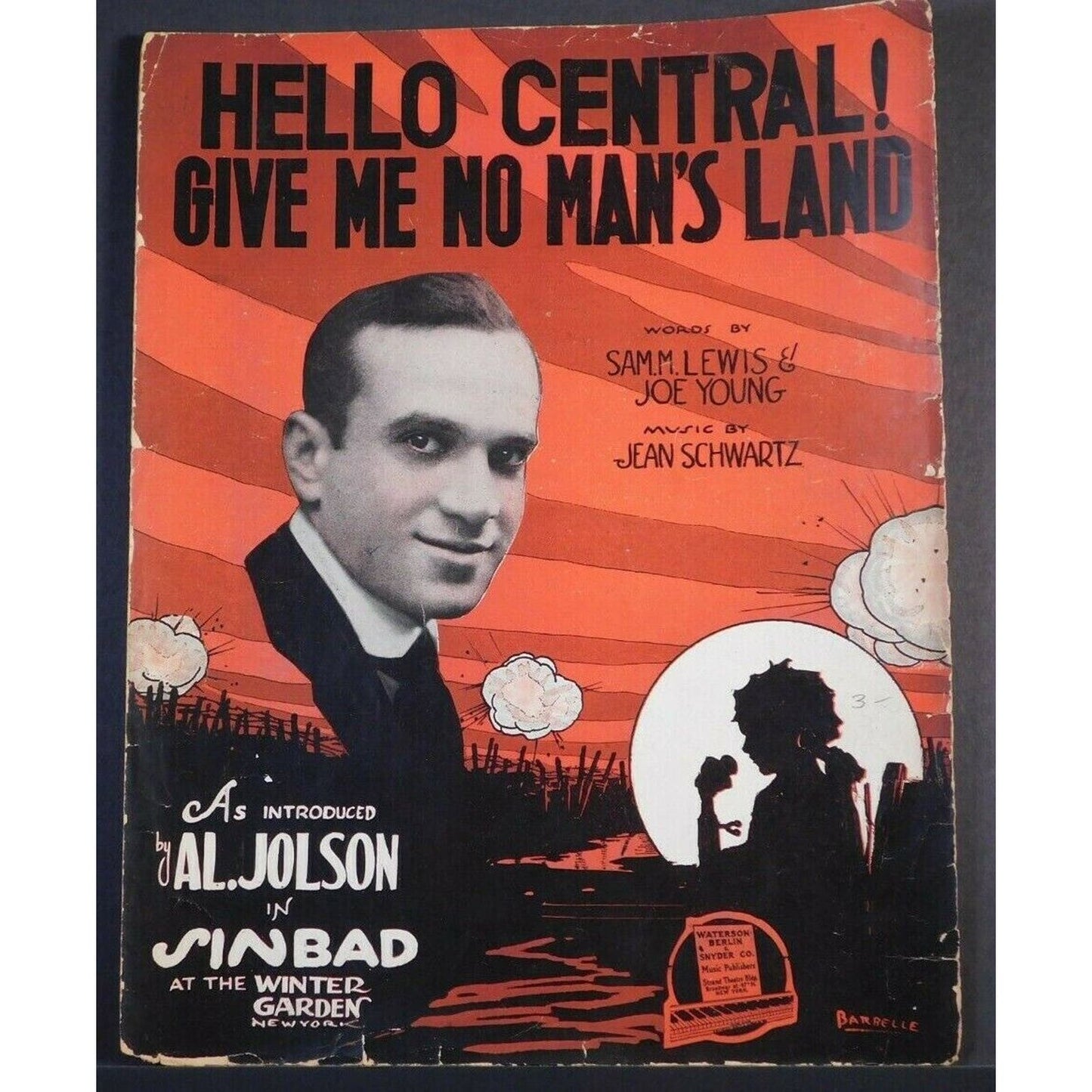 WWI Sheet Music - "Hello Central! Give Me No Man's Land" Jolson - Explosions