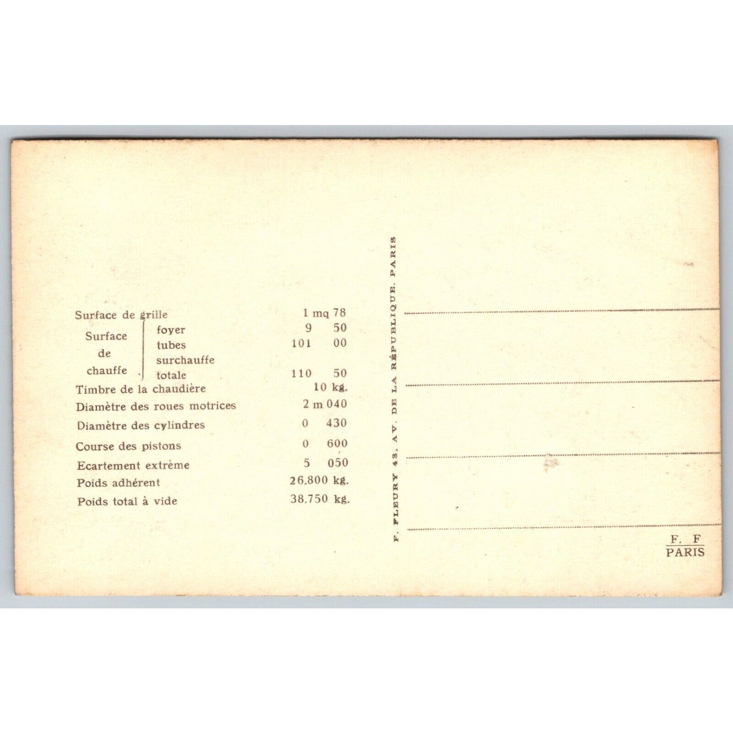 French Railroad RPPC* Postcard "Series 621 635" C 58 c1910 F. Fleury