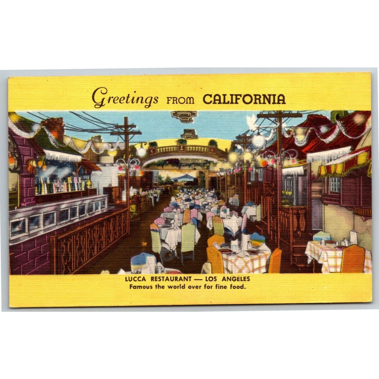 Vintage Linen Postcard Lucca Restaurant Greetings From Los Angeles VGC c1940's