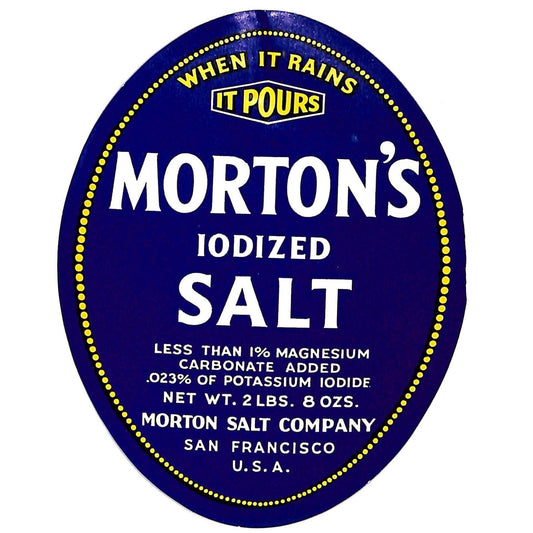 Morton's Iodized Paper Salt Label Scarce San Francisco, CA Stamped 1941