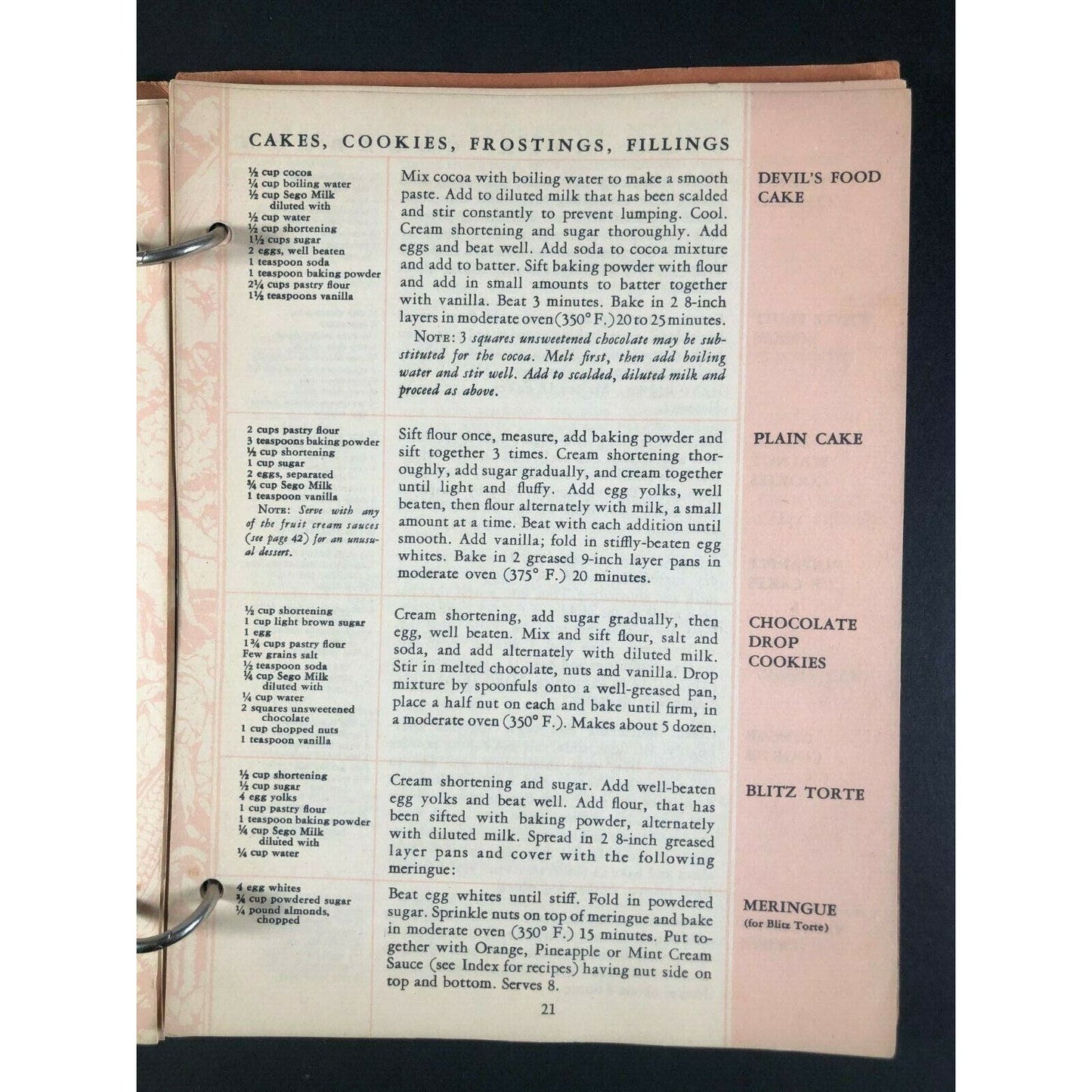 1950's Recipes Book Desserts Beverages Breads Cakes Candies Sego Milk