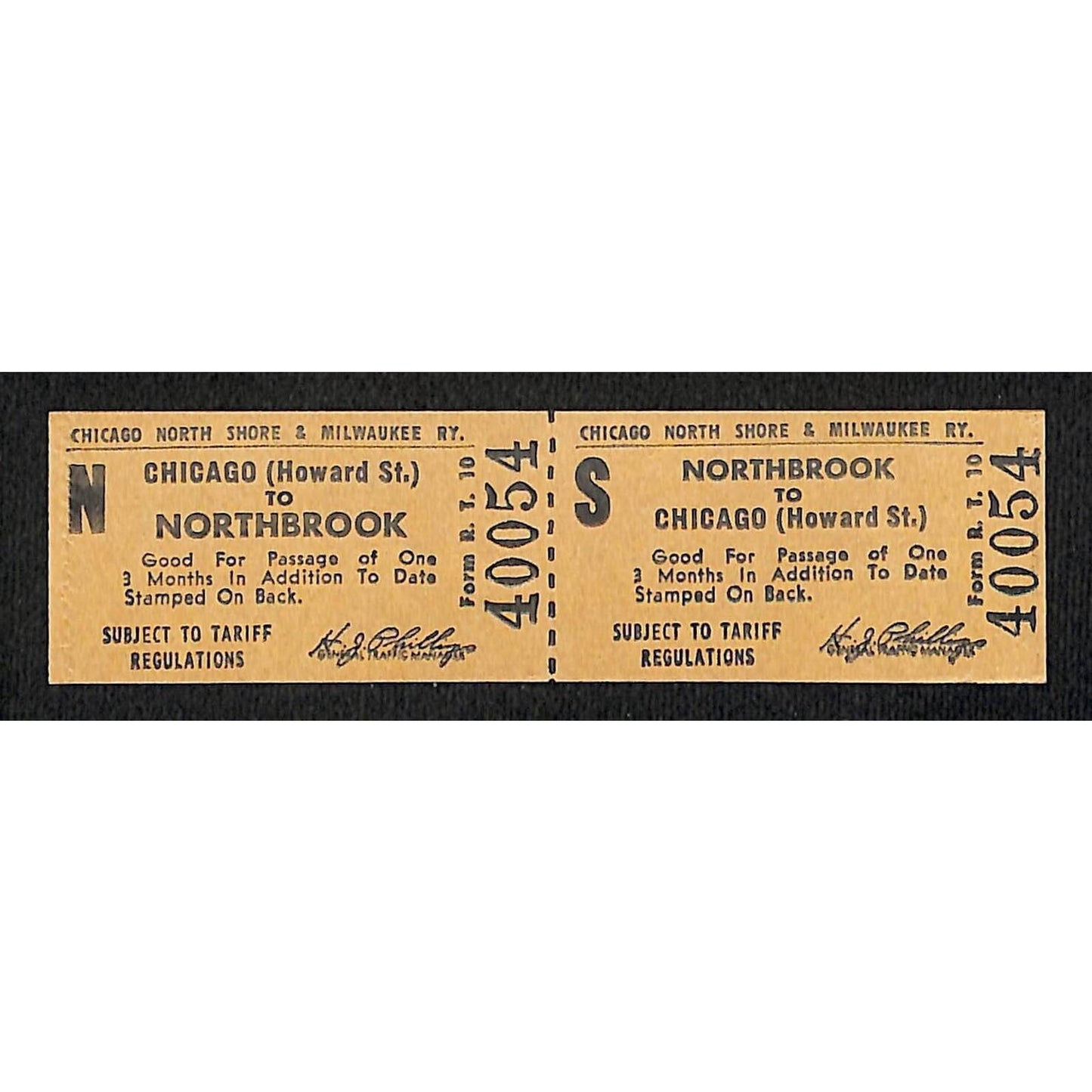 Chicago North Shore & Milwaukee RR c1930's-50's Ticket Northbrook #40054