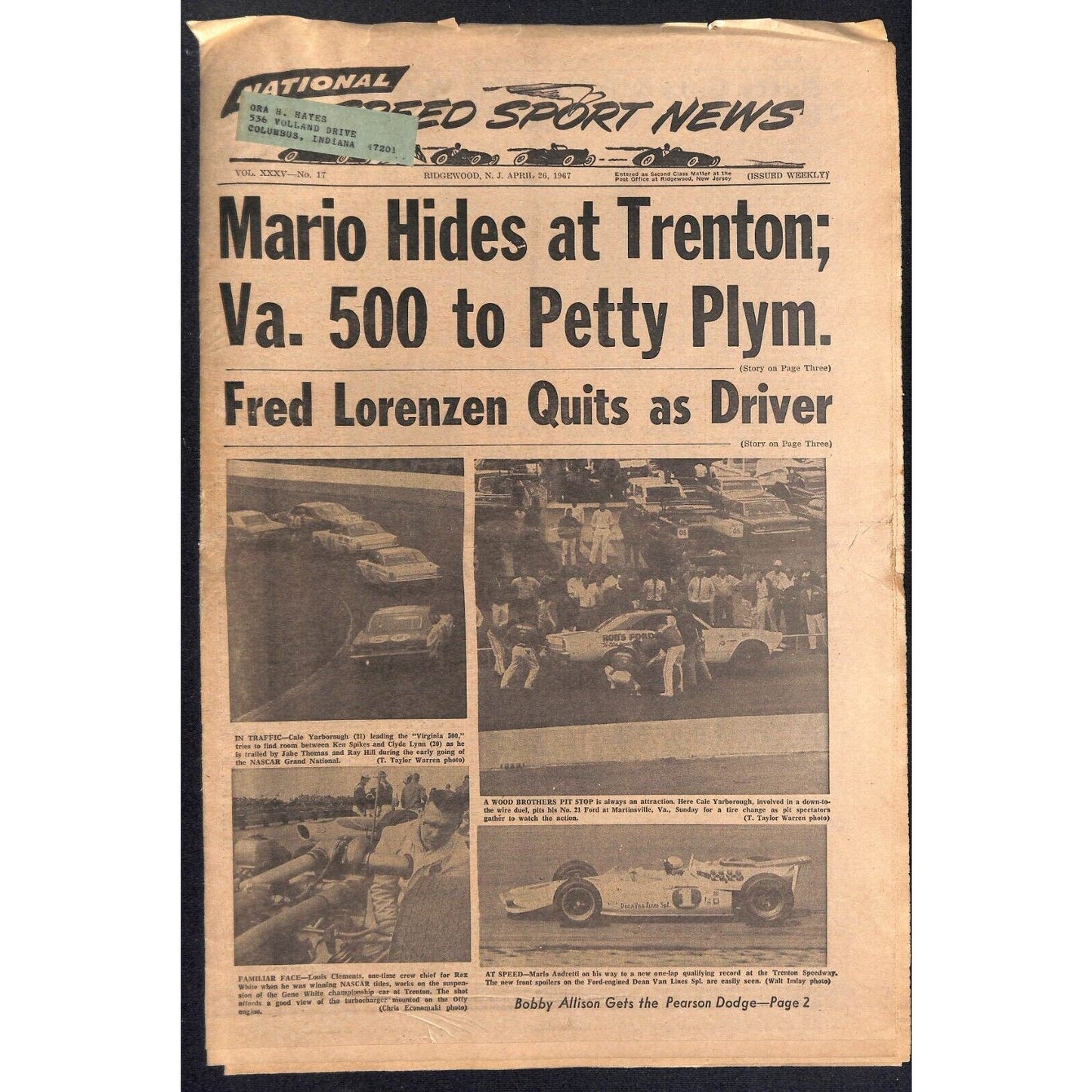 National Speed Sport News 4/26 1967 Andretti Wins / Lorenzen Quits Racing 19pp