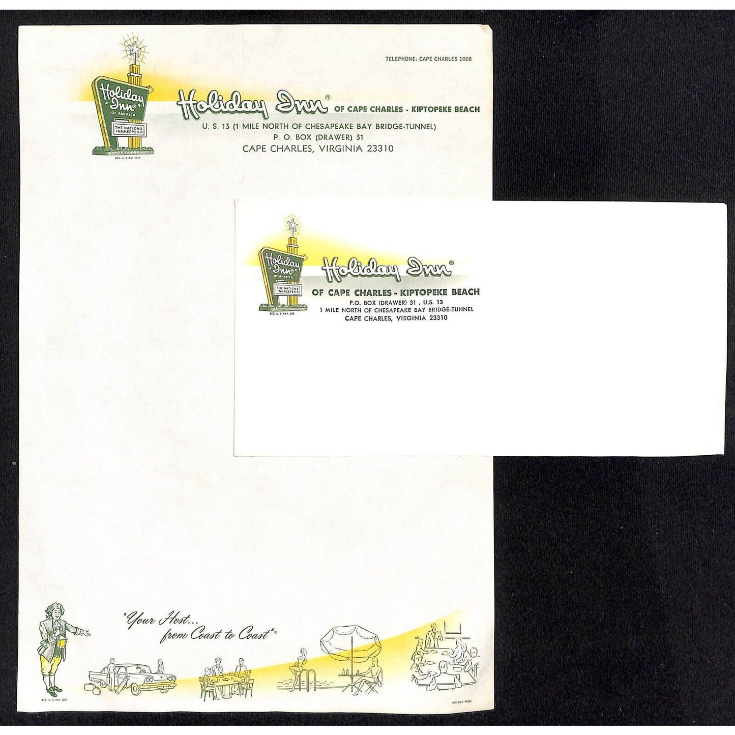 Holiday Inn Cape Charles - Kiptopeke Beach VA Stationary Sheet and Cover c1965