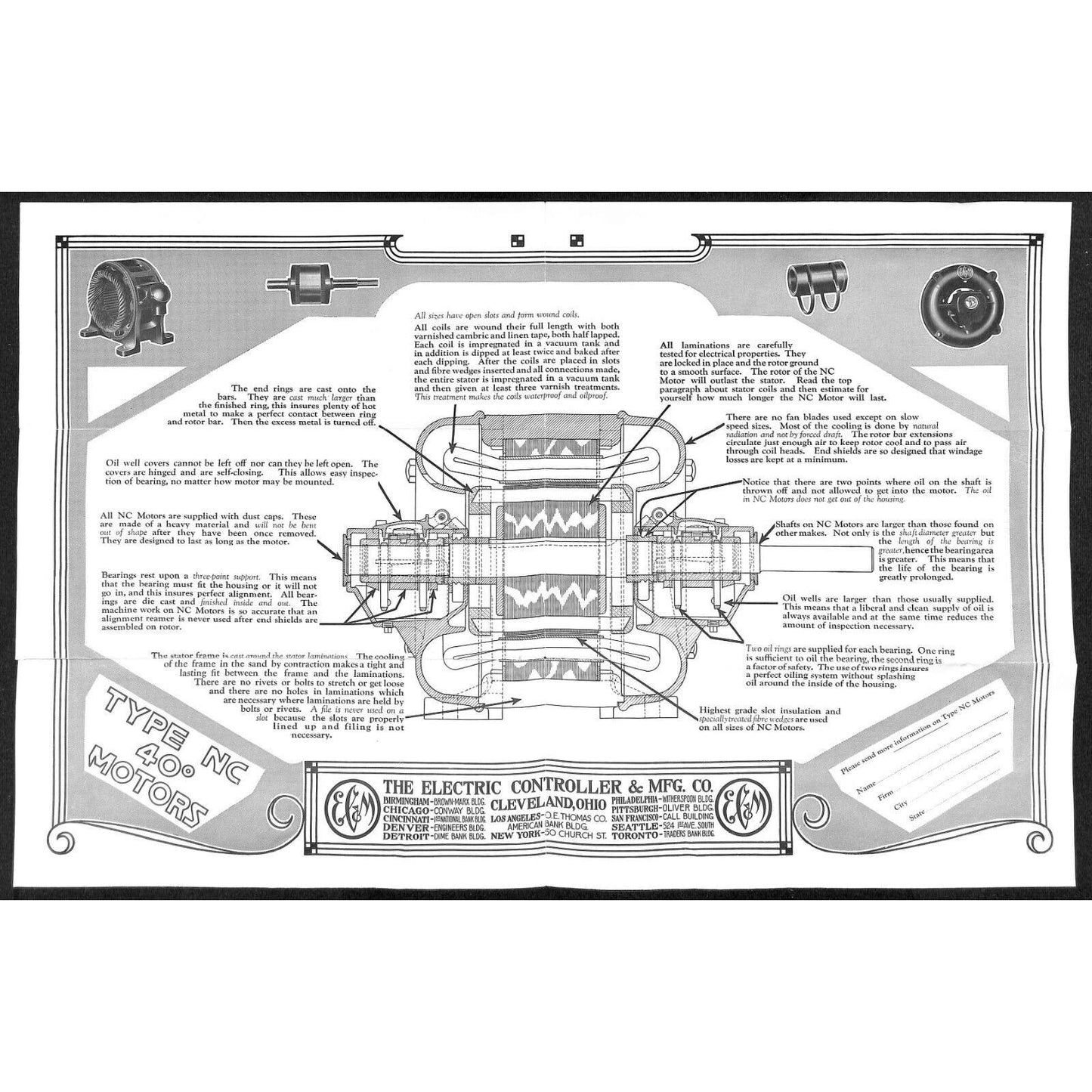 The Electric Controller & Mfg. Co. EC&M Type NC 40 Motors Brochure Sheet c1920's