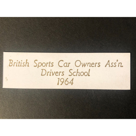 BSCOA British Sports Car Owners Assc 1964 Drivers School Auto Racing Wall Plaque