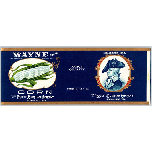 "Wayne Brand" Corn Paper Can Label Edgett-Burnham Co Newark, NY c1920's-30's VGC