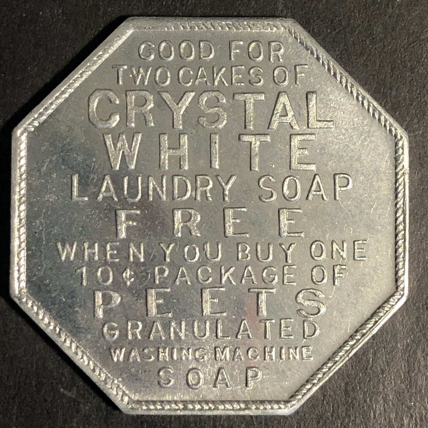 Palmolive Peet Crystal White Soap Trade Token 32mm "CA134" c1926-30's