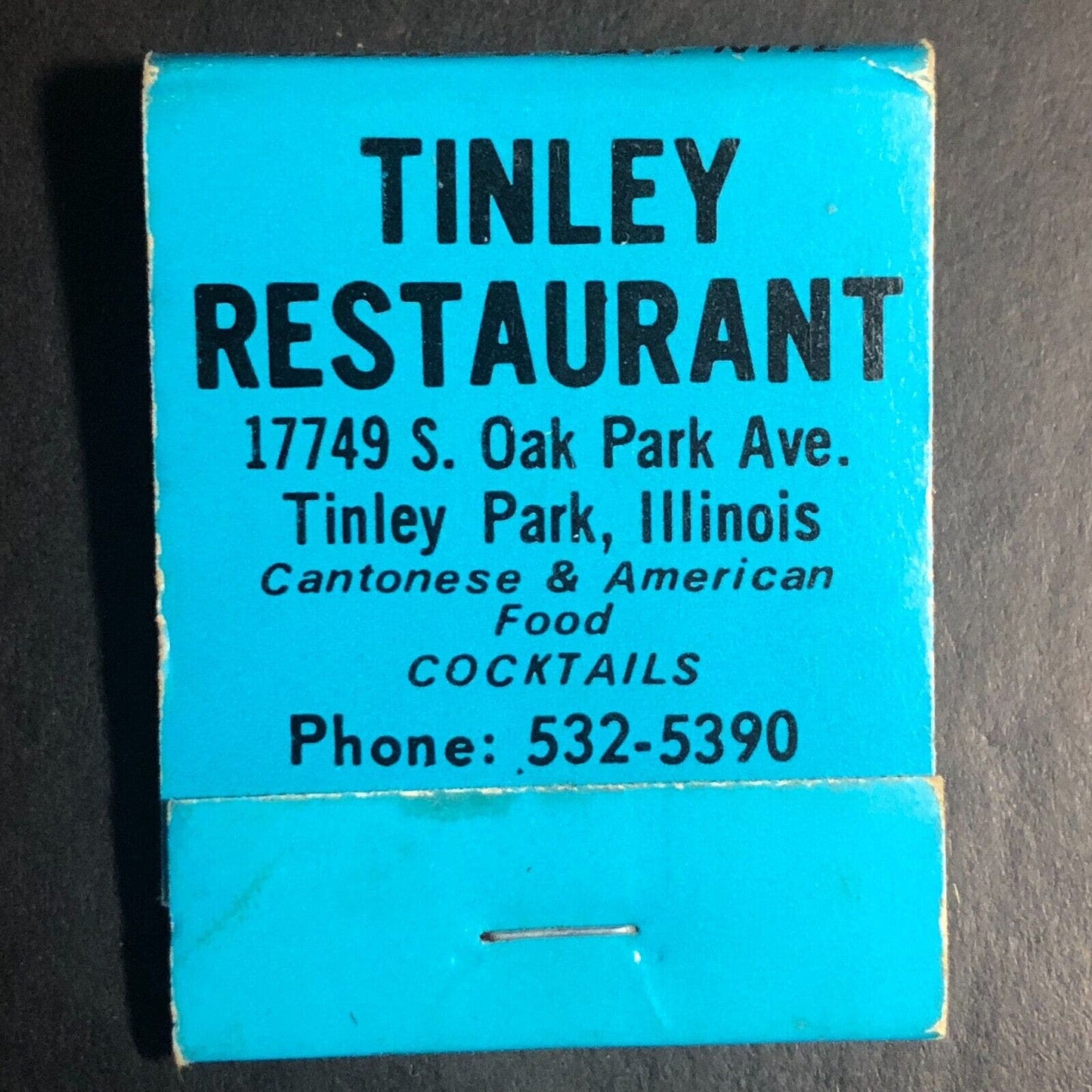Tinley Restaurant Tinley Park, IL Matchbook c1974-84 "Chinese Dishes"