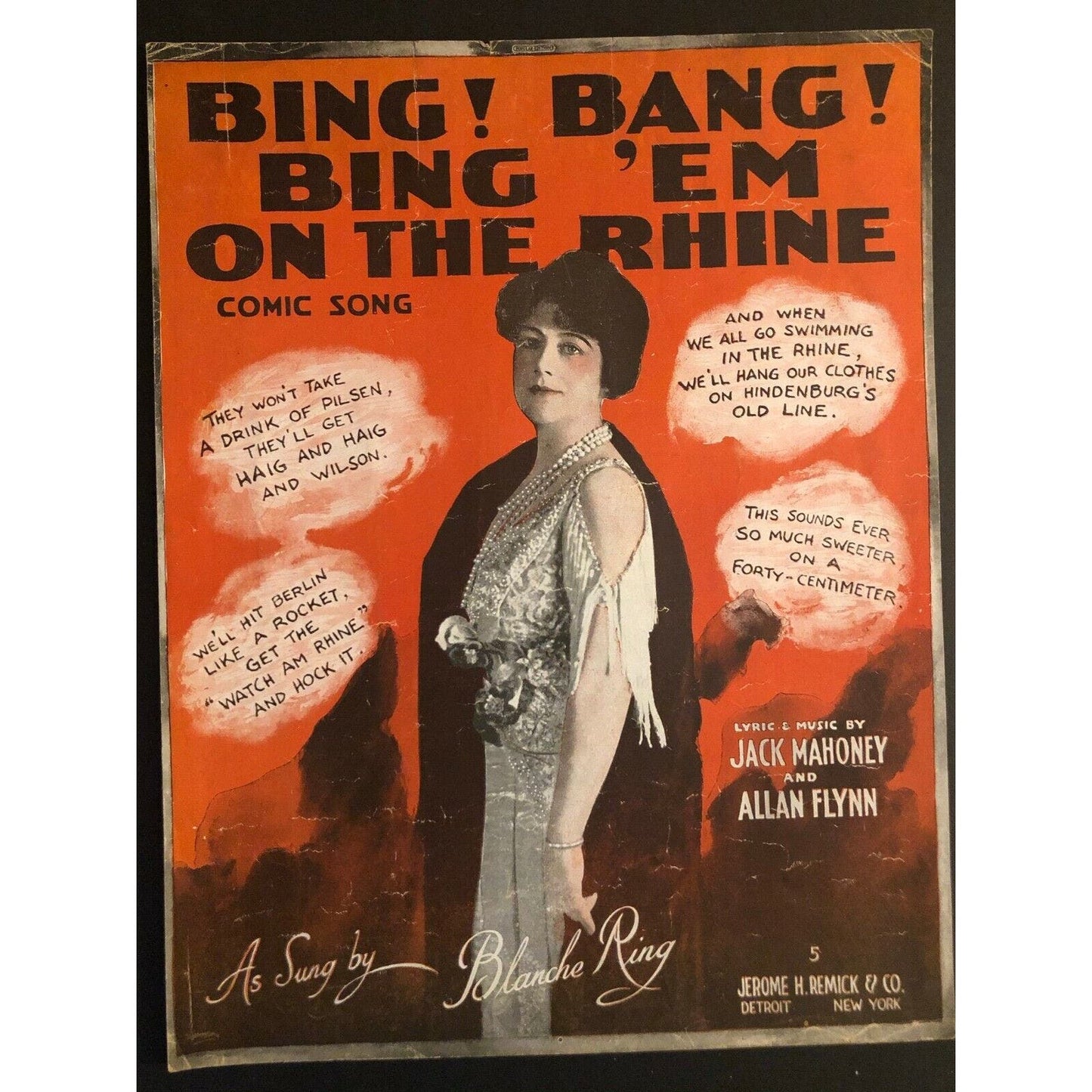 Vintage WWI Sheet Music "Bing! Bang! Bing 'em on the Rhine"