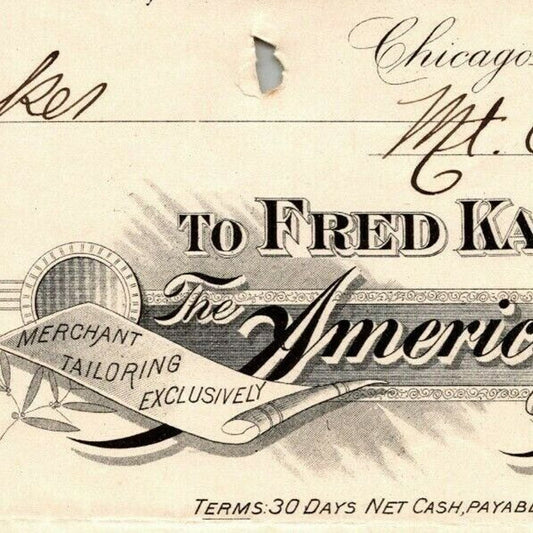 1896 Letterhead Fred Kauffmann "The American Tailor" Chicago - Ephraim Baker*