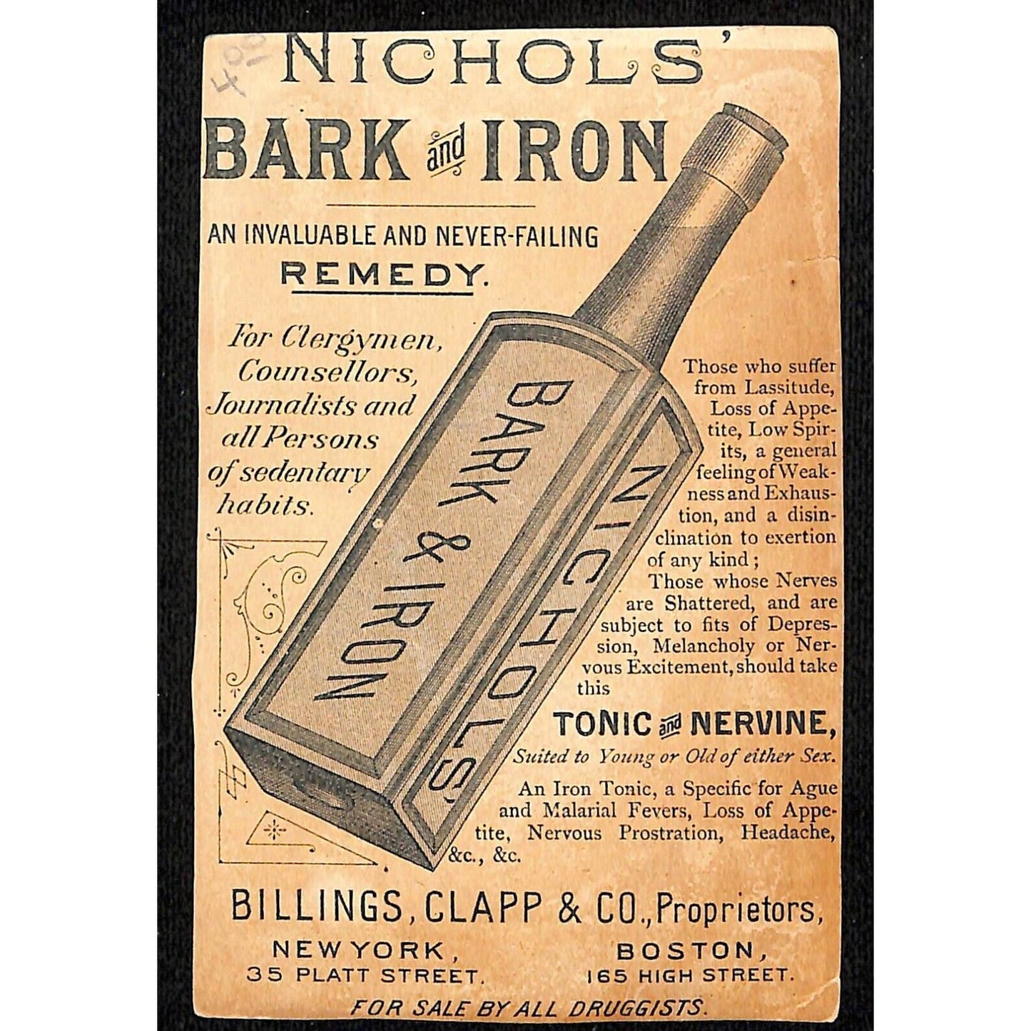 Nichol's Bark and Iron Remedy Victorian Trade Card Billings Clapp Kids Play Cart