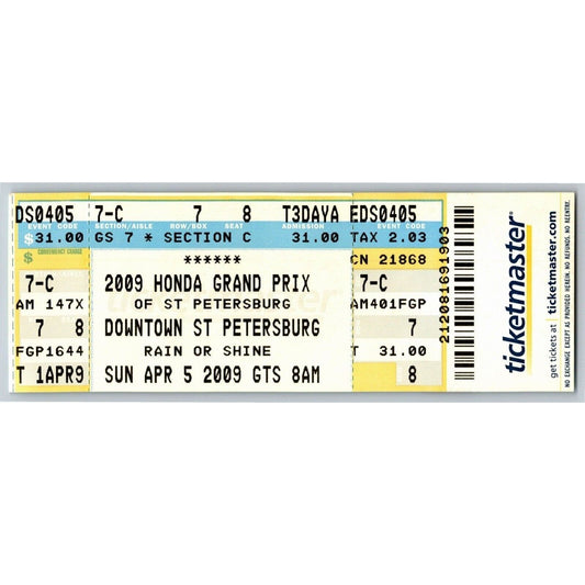 2009 Honda Grand Prix St. Petersburg Ticket VGC Seat 8