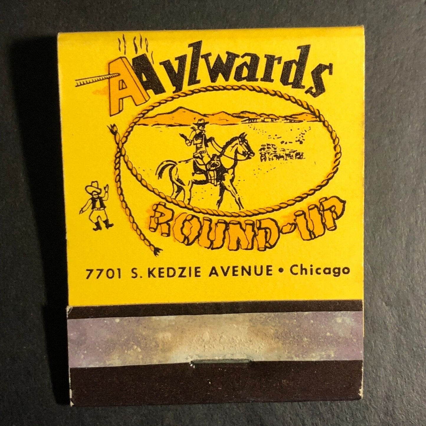 Aylwards Restaurant Chicago Full Matchbook c1955-60's Cowboy Branding Iron