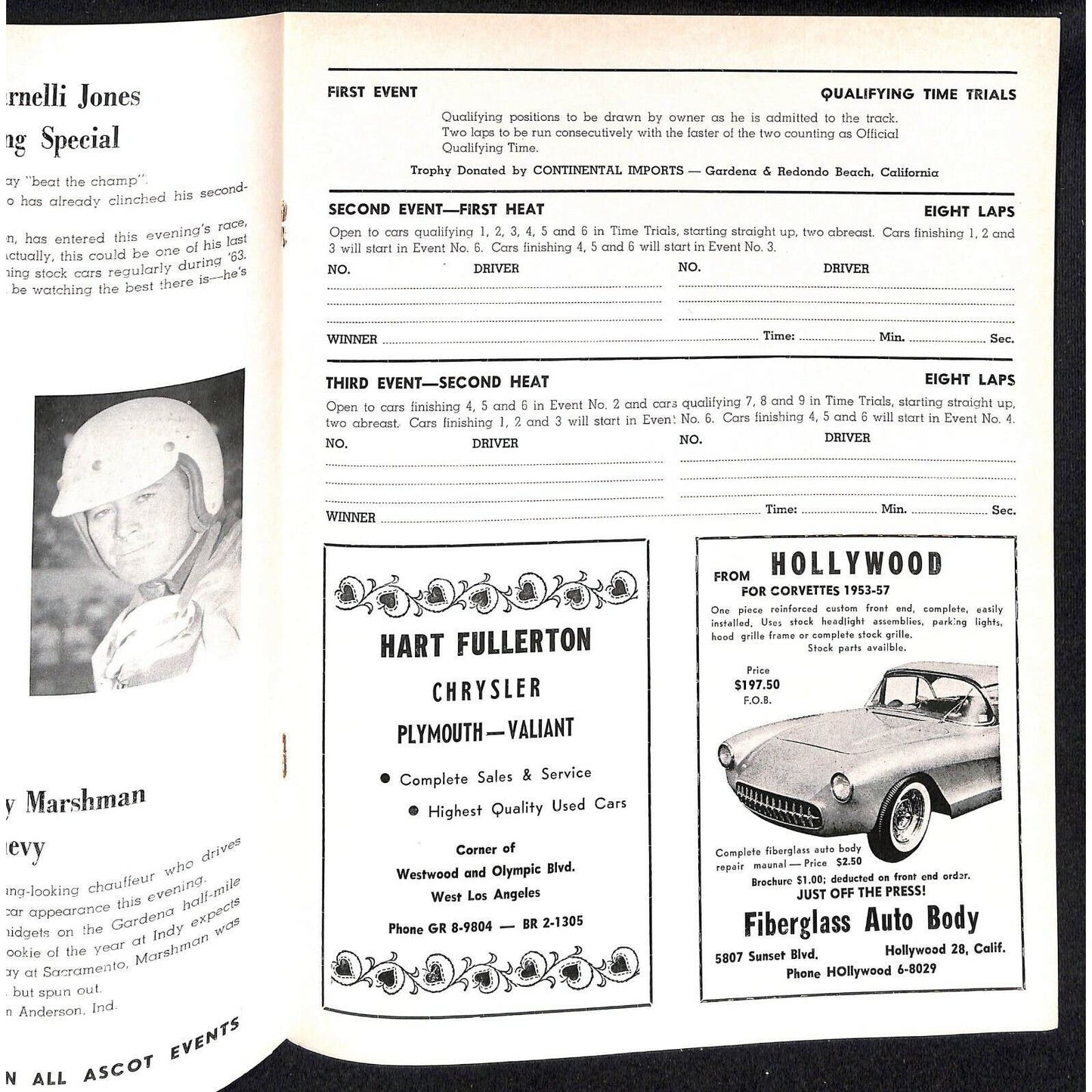 Scarce 11/3 1962 Auto Racing USAC Program Ascot Gardena, CA 16pp Foyt Parnelli